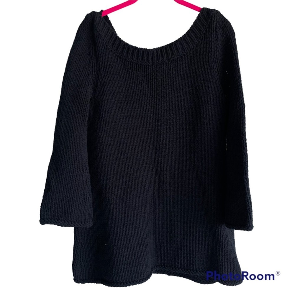 Soft Surroundings Black Cozy Oversized Thick Knit Seafarer Ladies Sweater,‎ M - Picture 2 of 4